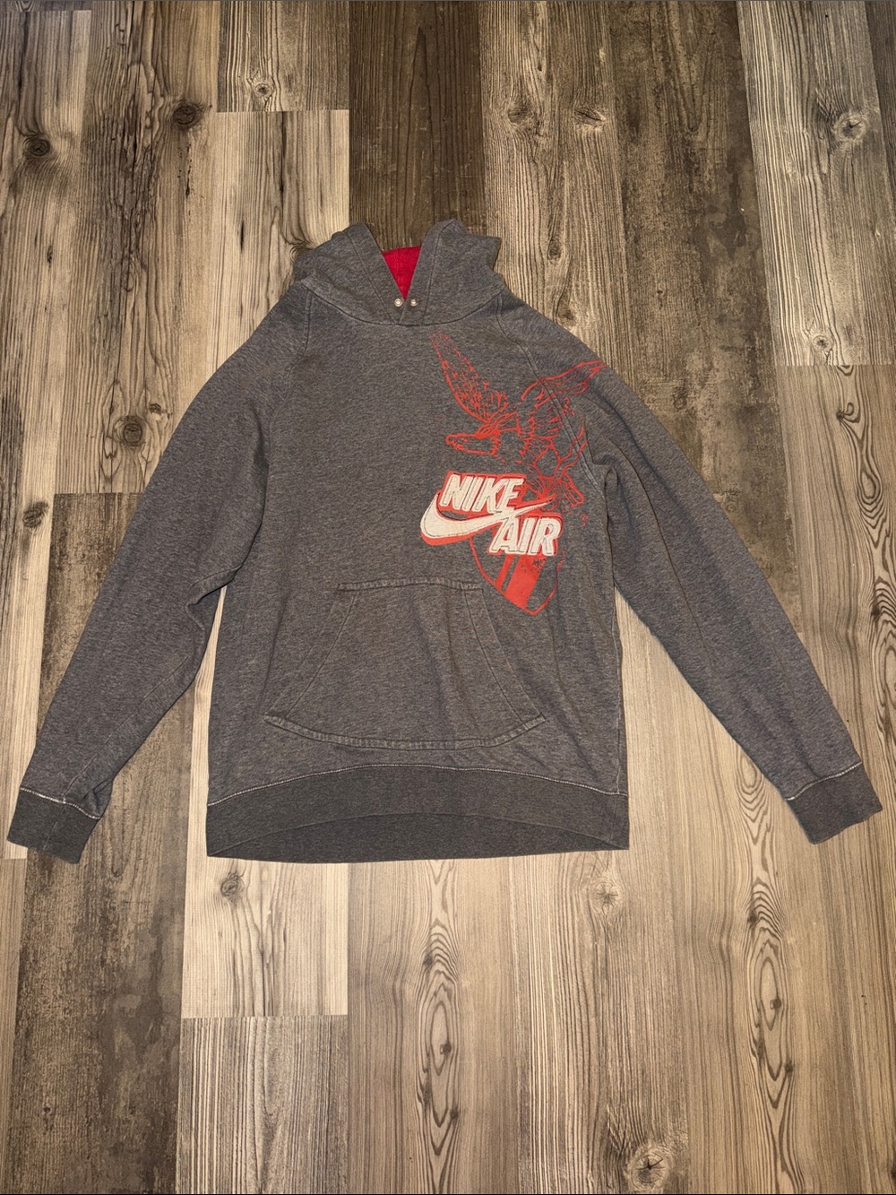 Nike Vintage Gray Hoodie with Red Nike Air Graphic